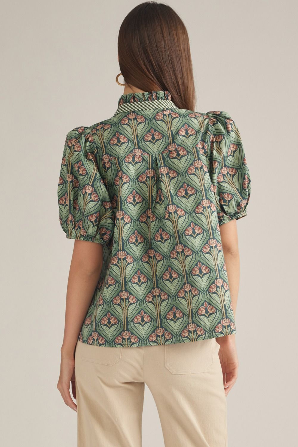 Entro Women's Short Puff Sleeve Blouse - Heather Green