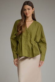 Entro Women's Long Sleeve V-Neck Top - Martini Olive