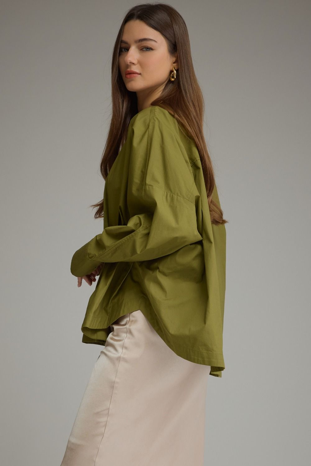Entro Women's Long Sleeve V-Neck Top - Martini Olive