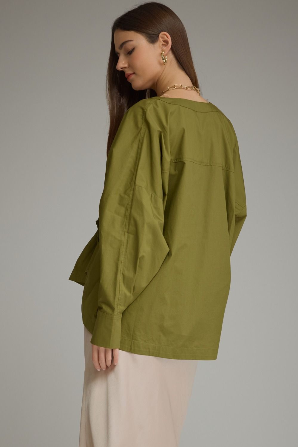 Entro Women's Long Sleeve V-Neck Top - Martini Olive