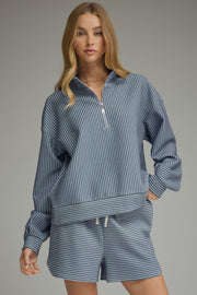 Entro Women's Striped Long Sleeve Knit Top - Heather Green Blue