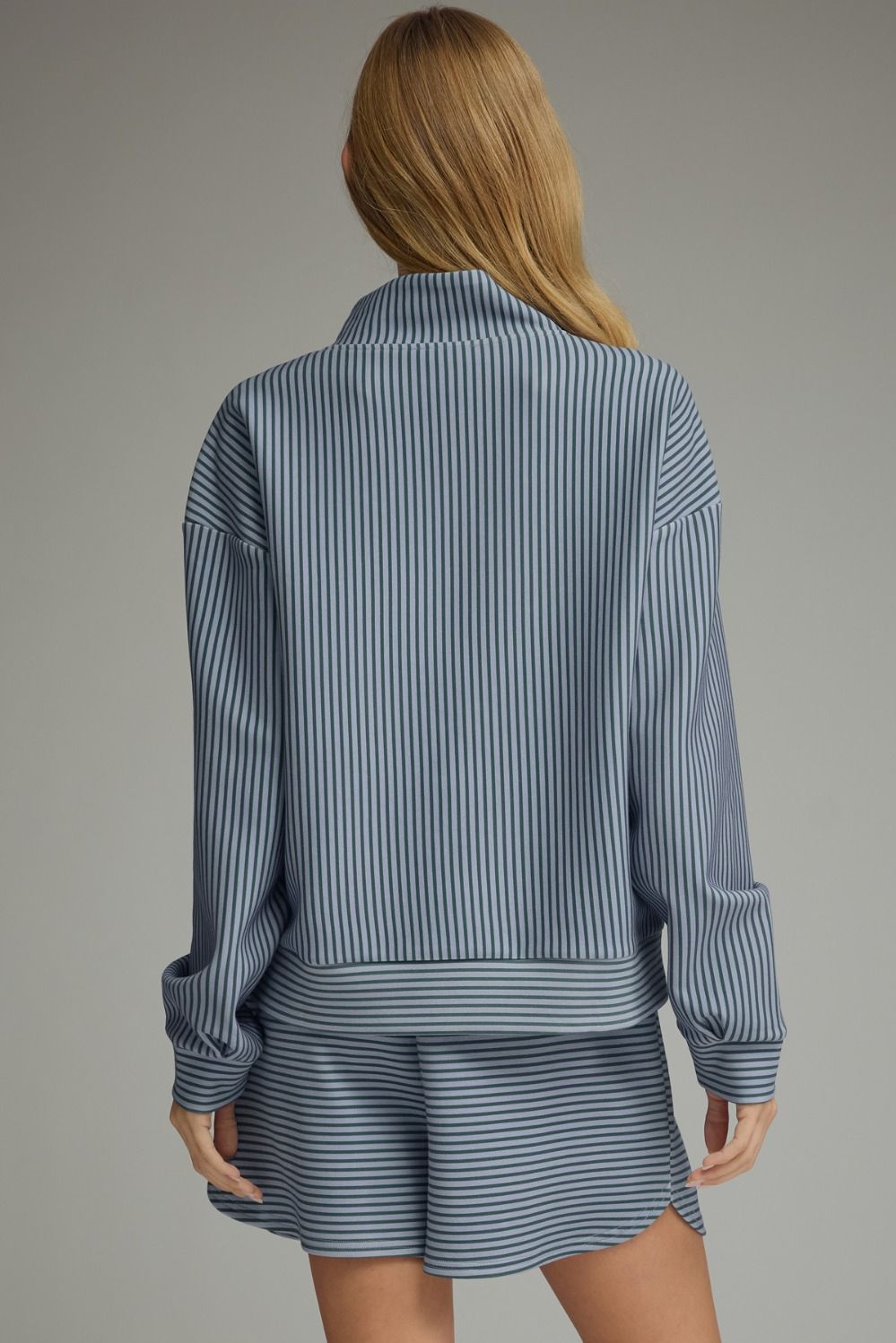 Entro Women's Striped Long Sleeve Knit Top - Heather Green Blue
