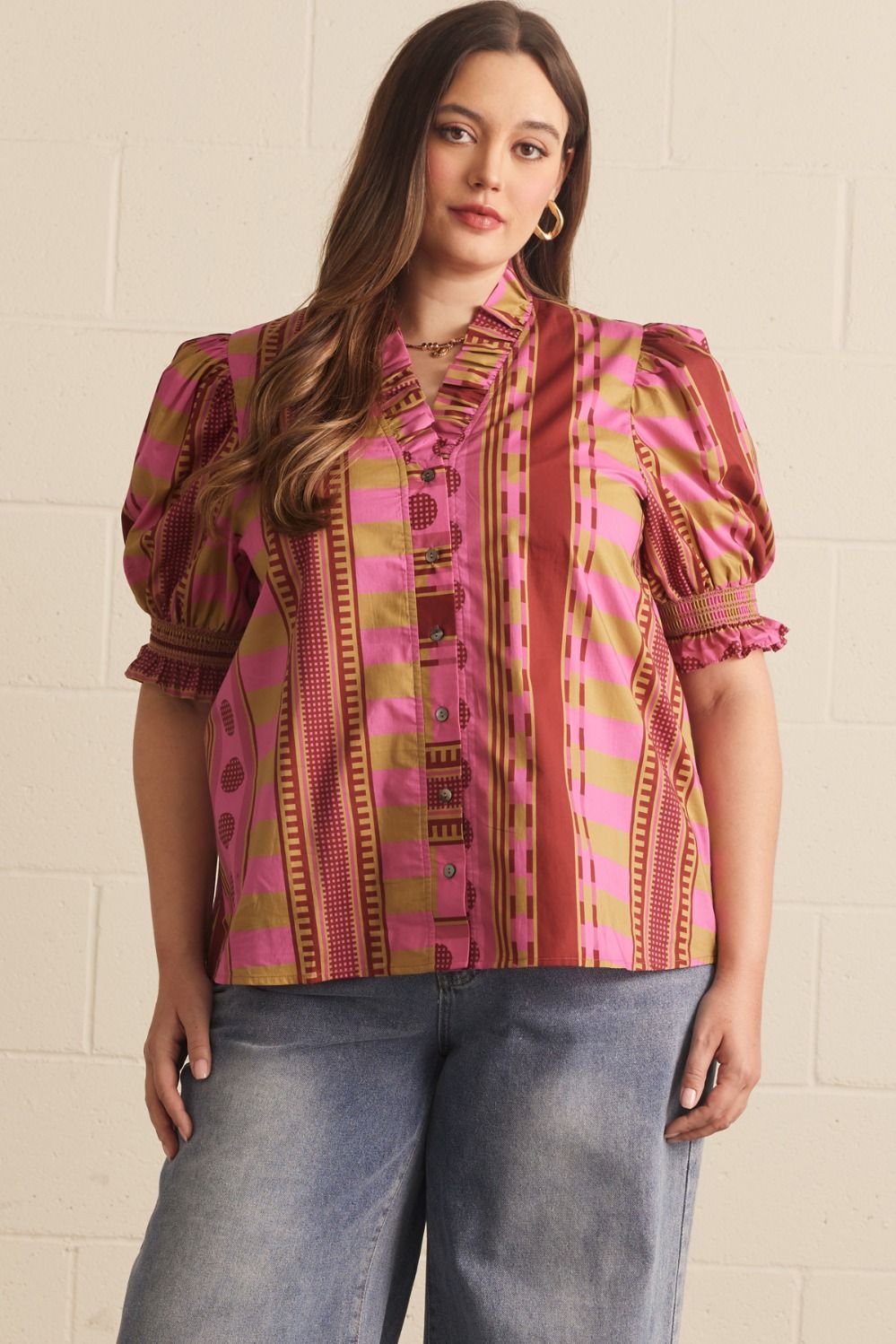 Entro Plus Size Women's Puff Sleeve Top