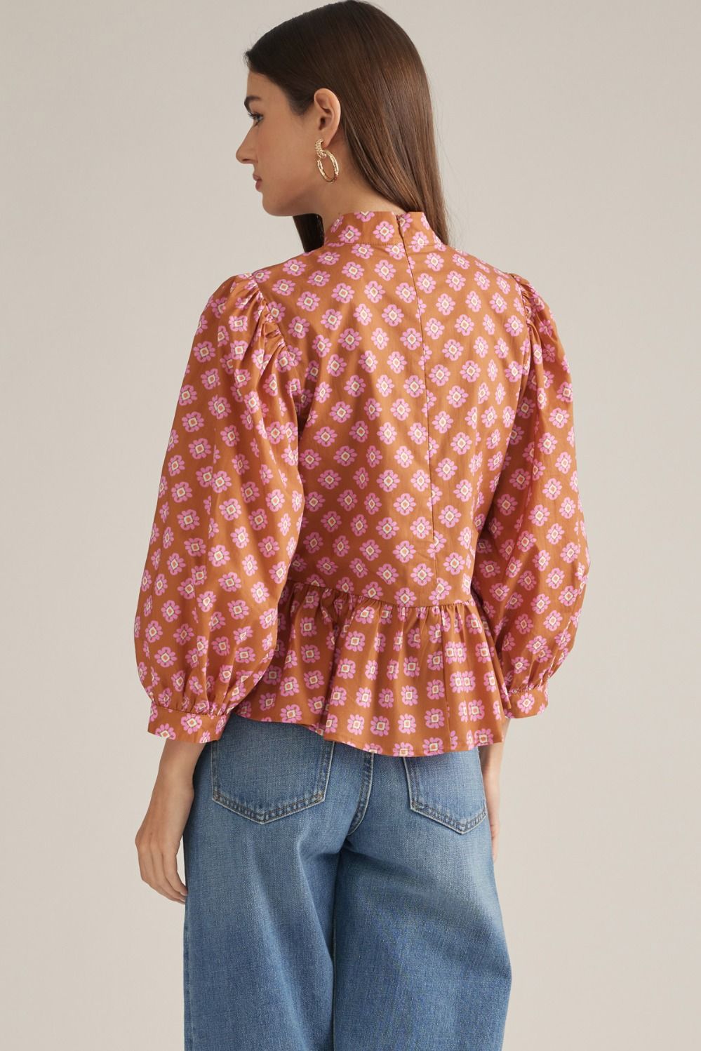 Entro Women's Floral Balloon Sleeve Top - Camel