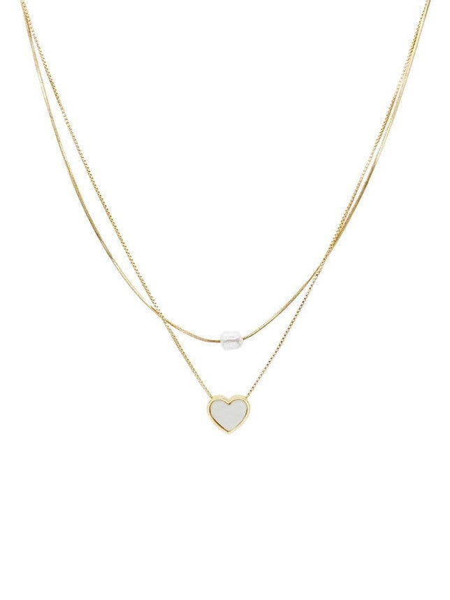 What's Hot Gold Chain with Pearl and White Heart Necklace