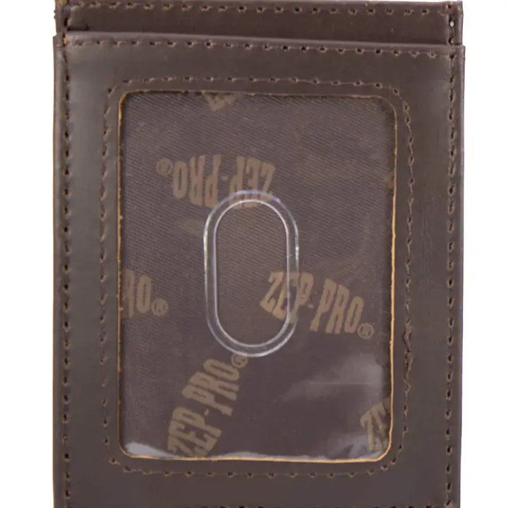 Zep-Pro Shotshell Men's Magnetic Front Pocket Old School Camo Leather Wallet - Green/Gray Camo