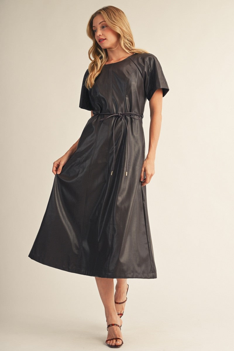 Jodifl Women's Brown Faux Leather Midi Dress