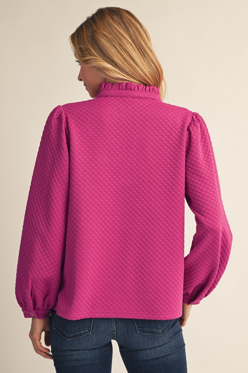 Jodifl Women's Ruffled Neck Textured Solid Top - Magenta