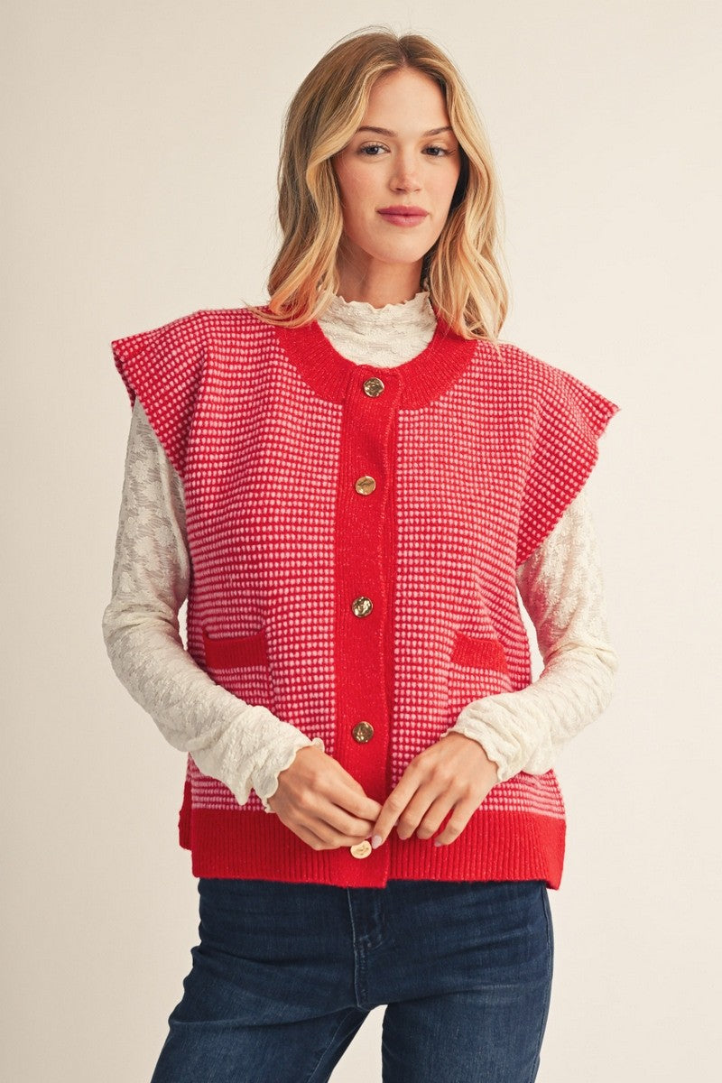 Jodifl Women's Red Button Down Sweater Vest