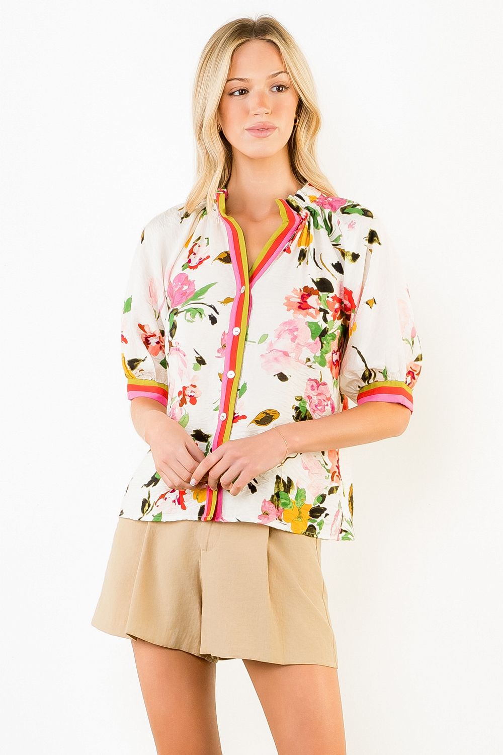 THML Women's Cream Floral Top
