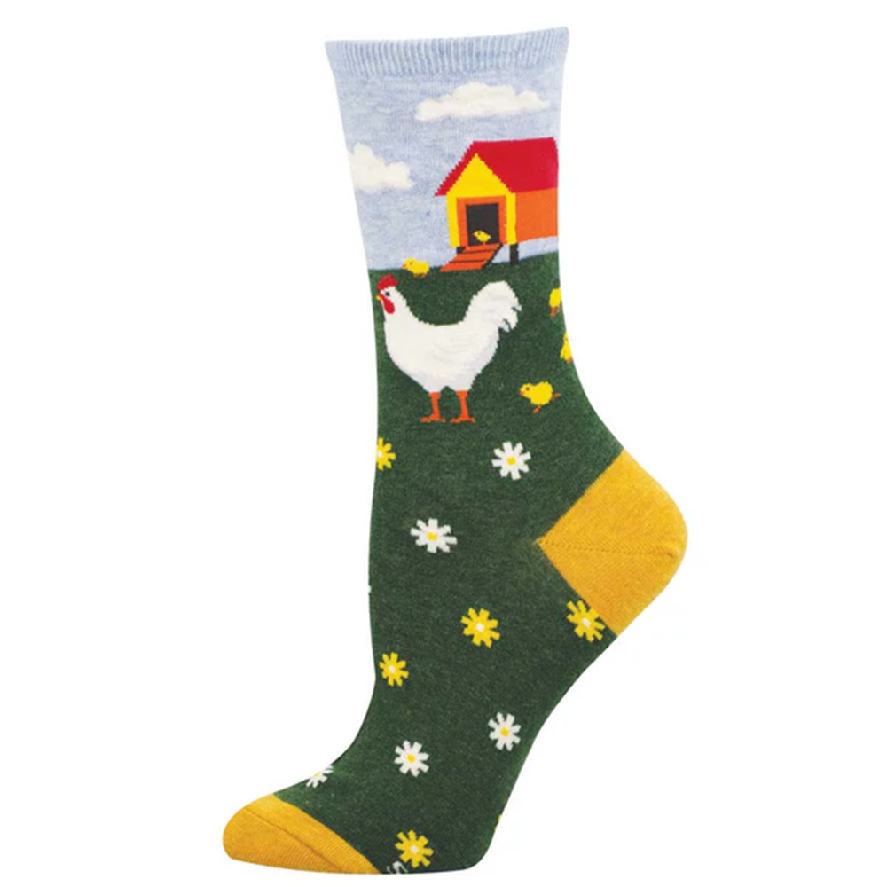 Socksmith Women's Mother Hen Novelty Cotton Crew Socks — Green Heather