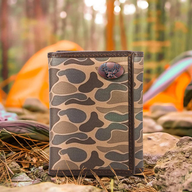 Zep-Pro Men's Trifold Old School Camo Leather Wallet - Buck