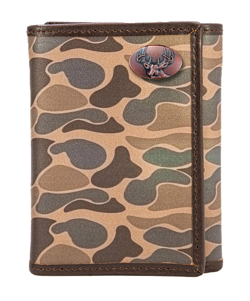 Zep-Pro Men's Trifold Old School Camo Leather Wallet - Buck