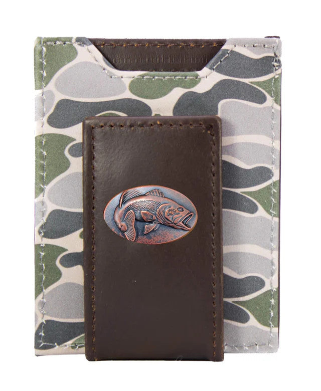 Zep-Pro Men's Magnetic Front Pocket Old School Camo Leather Wallet - Bass