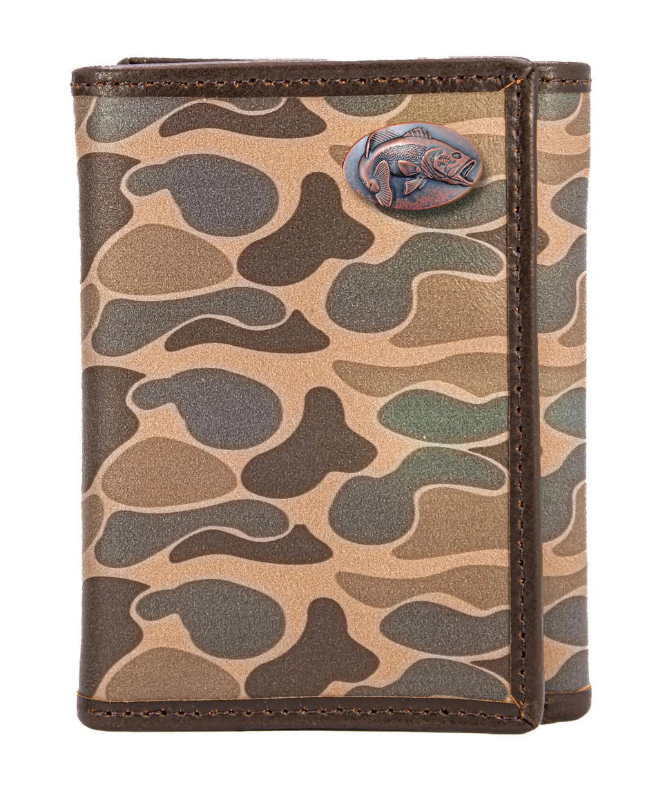 Zep-Pro Men's Trifold Old School Camo Leather Wallet - Bass