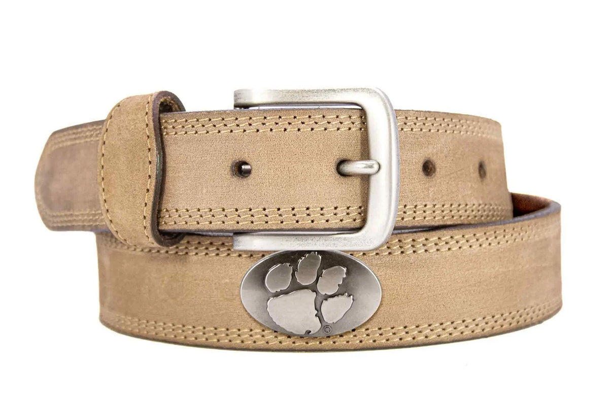 Zep-Pro Men's Clemson Tigers Crazyhorse Leather Belt - Light Brown