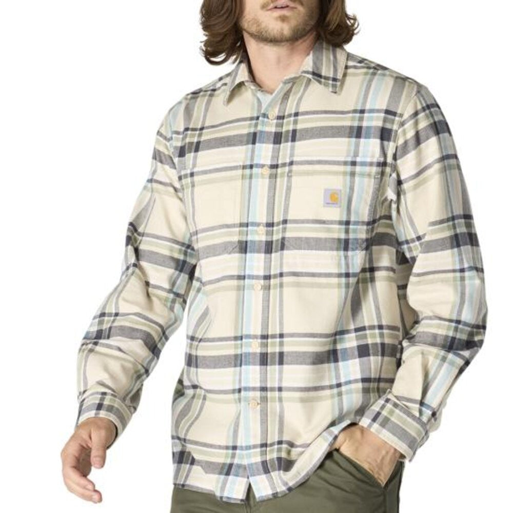 Carhartt Men's Rugged Flex Relaxed Fit Midweight Flannel Long-Sleeve Plaid Shirt - Oat Milk