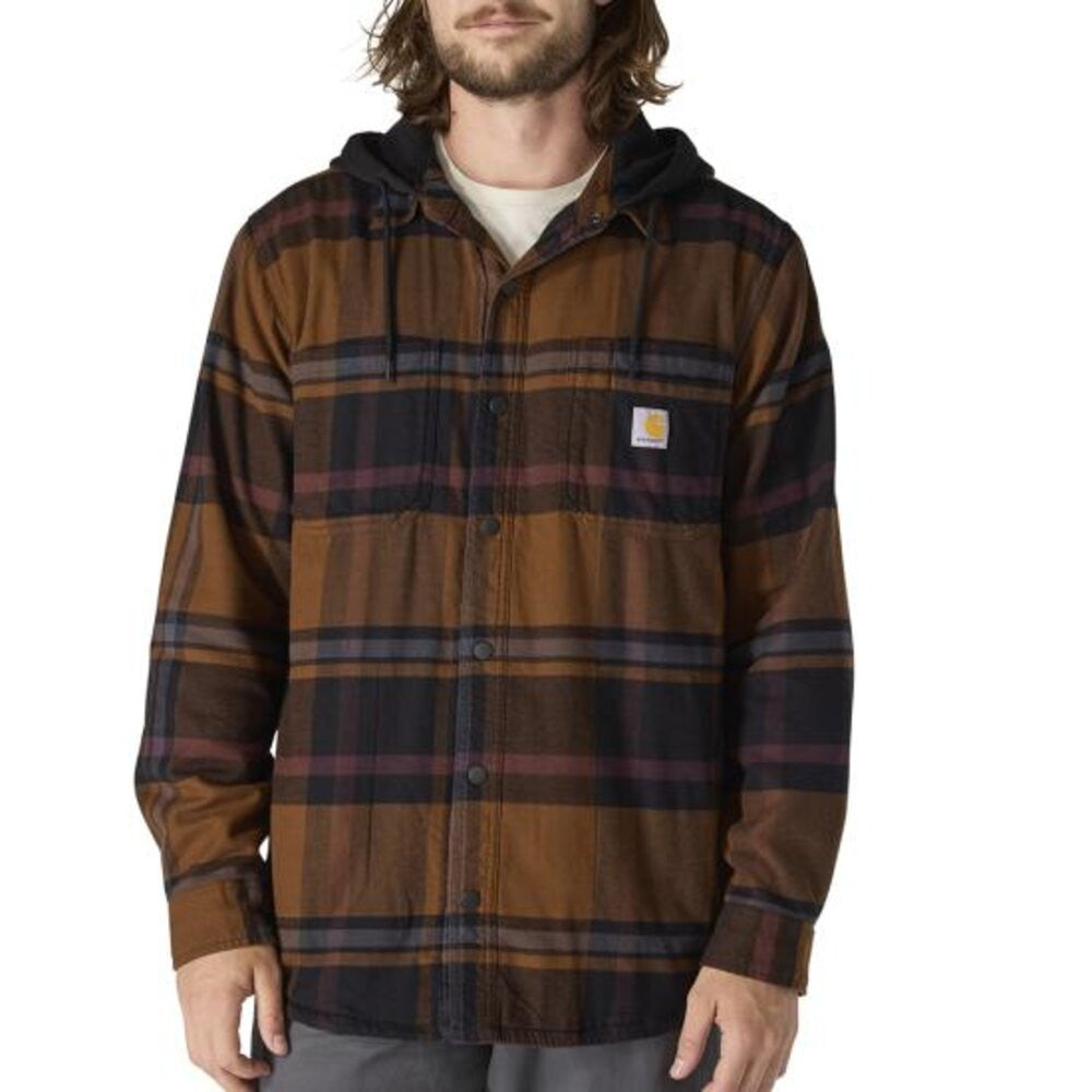 Carhartt Men's Rugged Flannel Fleece Lined Hooded Shirt Jac - Black