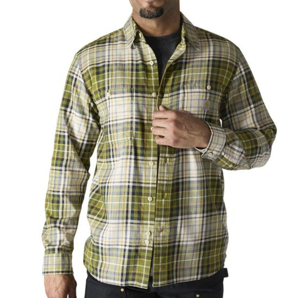 Carhartt Rugged Flex Relaxed Fit Lightweight Long-Sleeve Plaid Shirt - Dark Bronzed Green