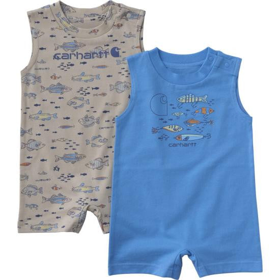 Carhartt Infant Boys 2 Piece Sleeveless Fish Romper Set - Sand