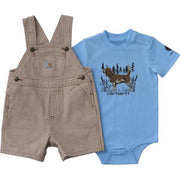 Carhartt Infant Boys Short Sleeve Bodysuit and Brown Stripe Shortall Set - Carhartt Brown