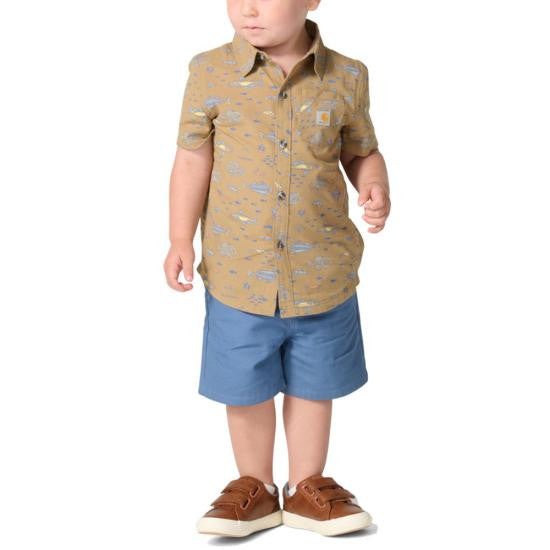 Carhartt Toddler Boys Short Sleeve Print Shirt and Canvas Short Set - Blue Horizon