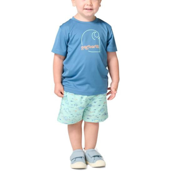 Carhartt Boys Short Sleeve Force Sun Defender Shirt and Woven Printed Short Set - Yucca