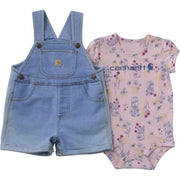 Carhartt Infant Girls Short Sleeve Bee Print Bodysuit and Denim Shortall Set - Light Wash