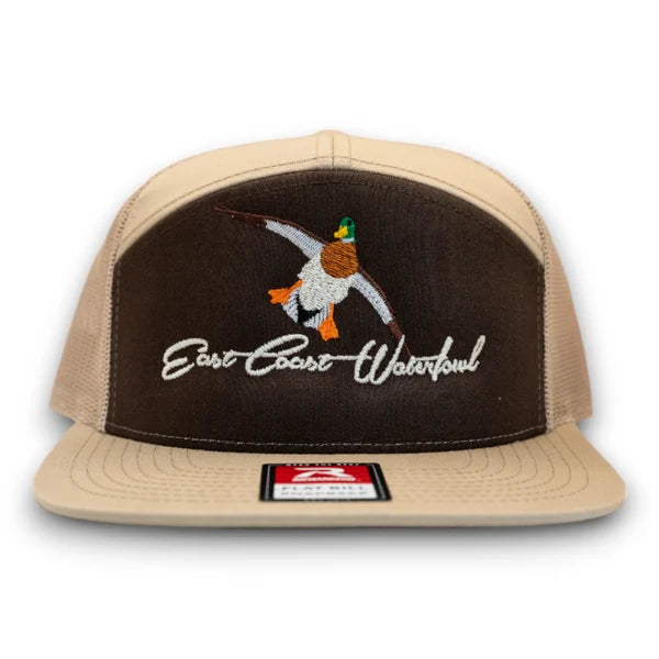 East Coast Waterfowl Embroidered Mallard Logo 7 Panel Hat - Brown/Khaki