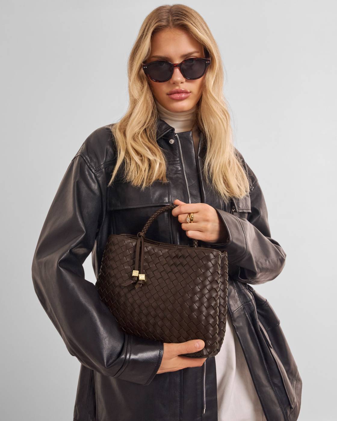 Katie Loxton Nova Hand Woven Top Handle Bag - Chocolate