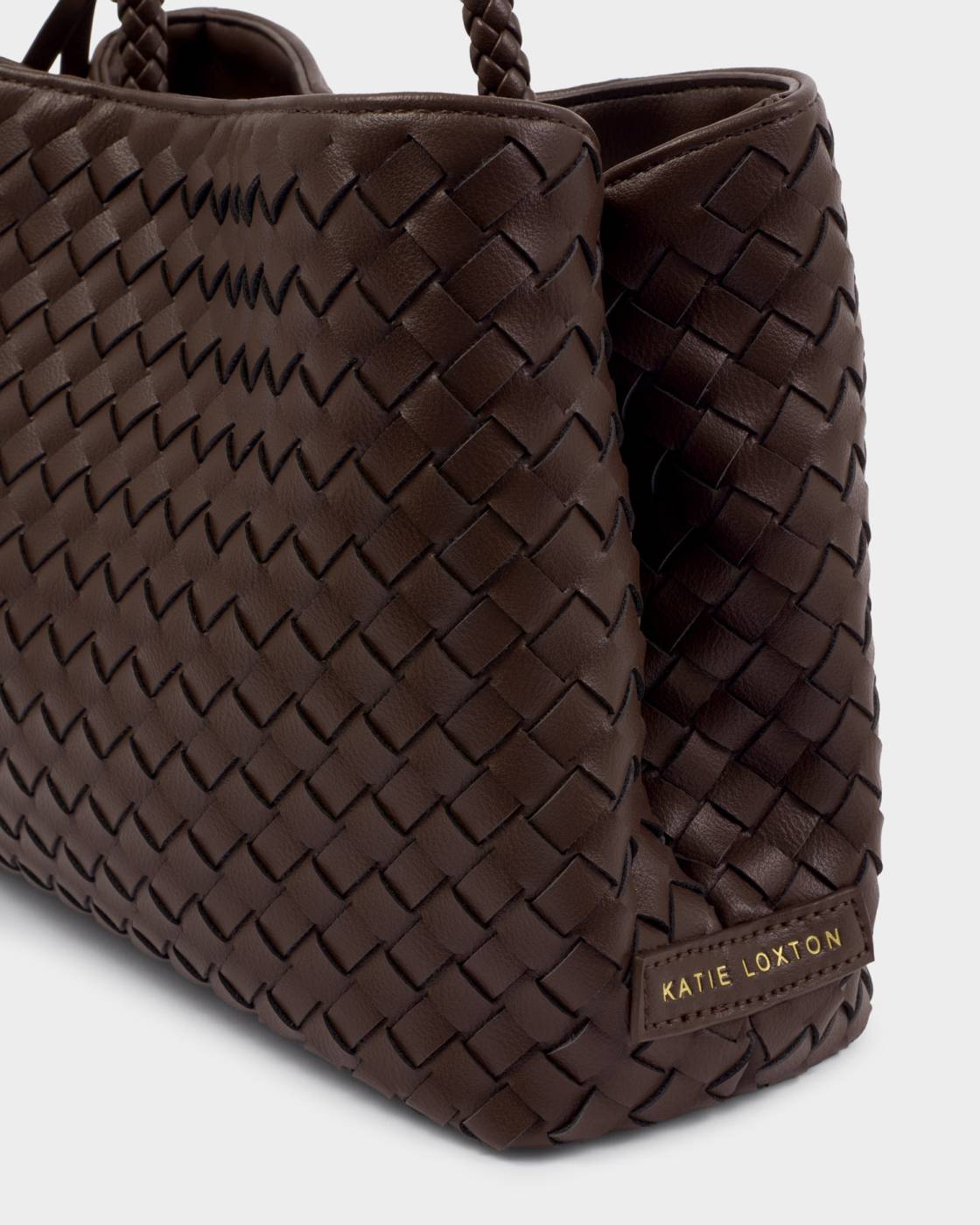 Katie Loxton Nova Hand Woven Top Handle Bag - Chocolate