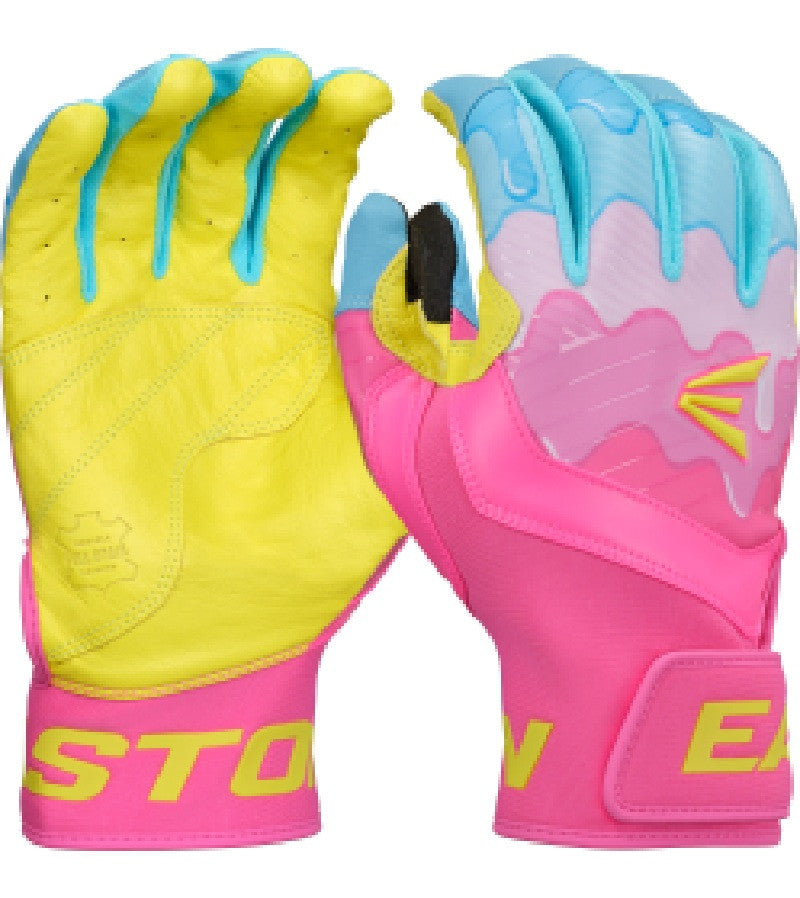 Easton Walk-Off Ethos Adult Batting Glove - Neon Yellow/Light Blue/ Pink