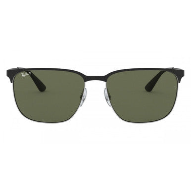 Ray-Ban Square Sunglasses – Black on Silver/Green Polarized