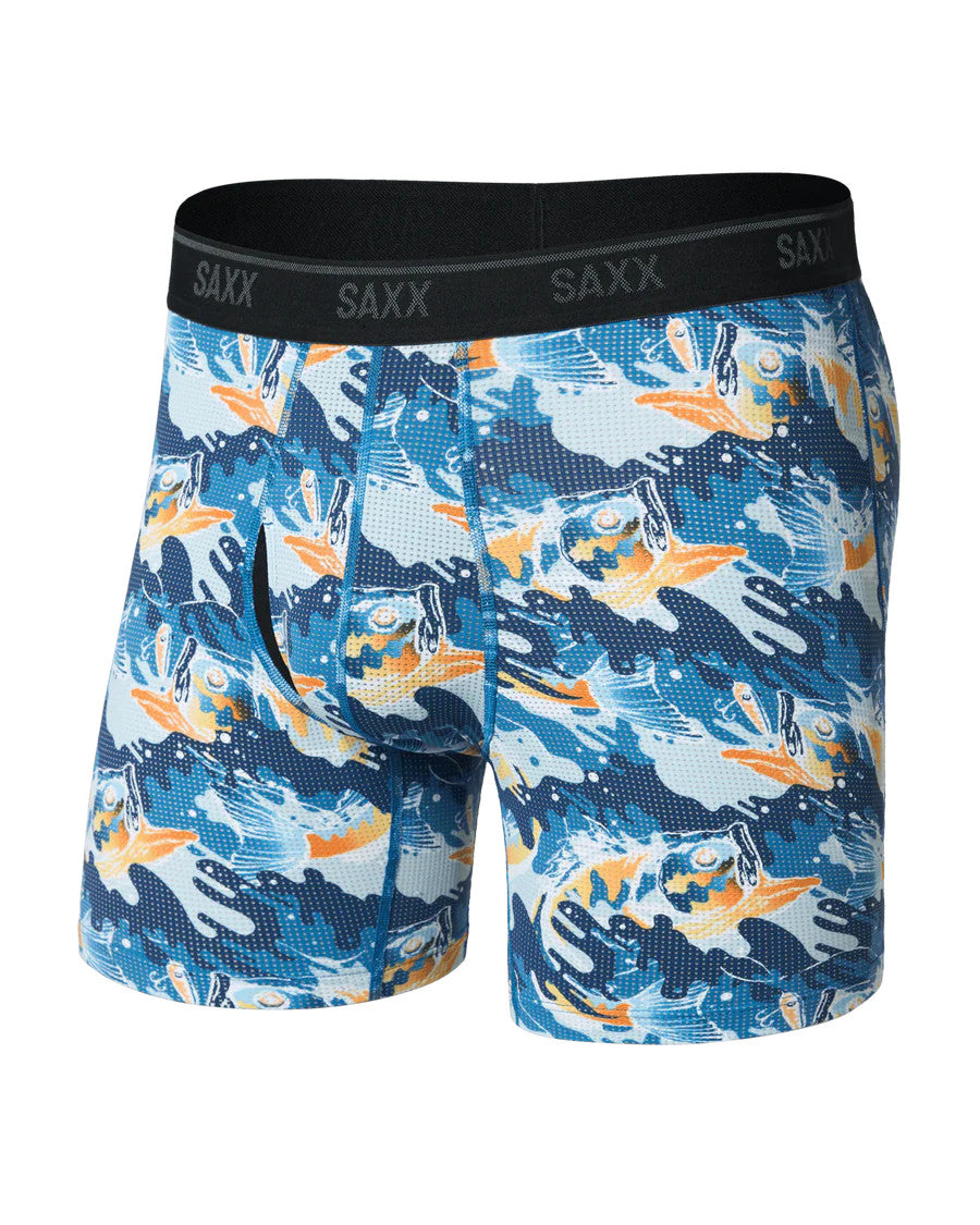 Saxx Quest Quick Dry Mesh Boxer Briefs - Big Mouth Bass Blue