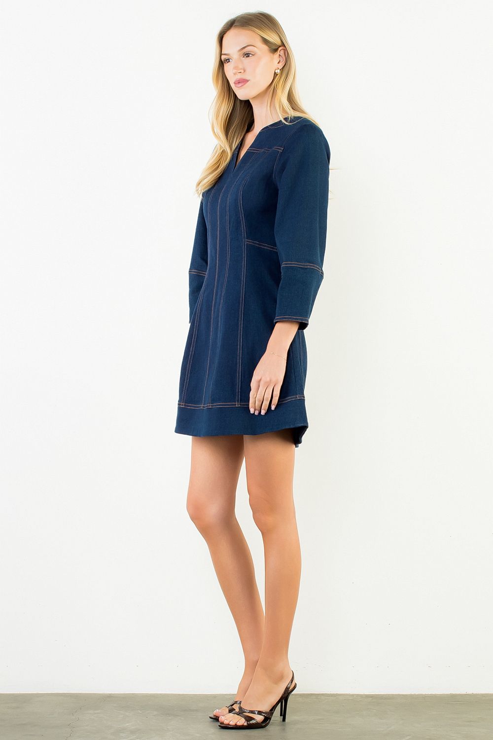 THML Women's Denim V-Neck Dress - Denim Blue