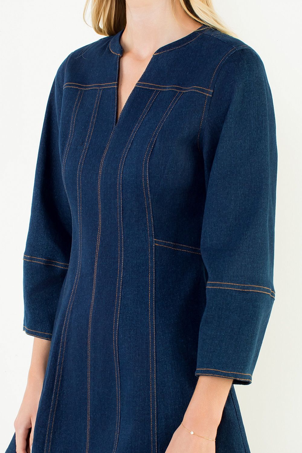 THML Women's Denim V-Neck Dress - Denim Blue