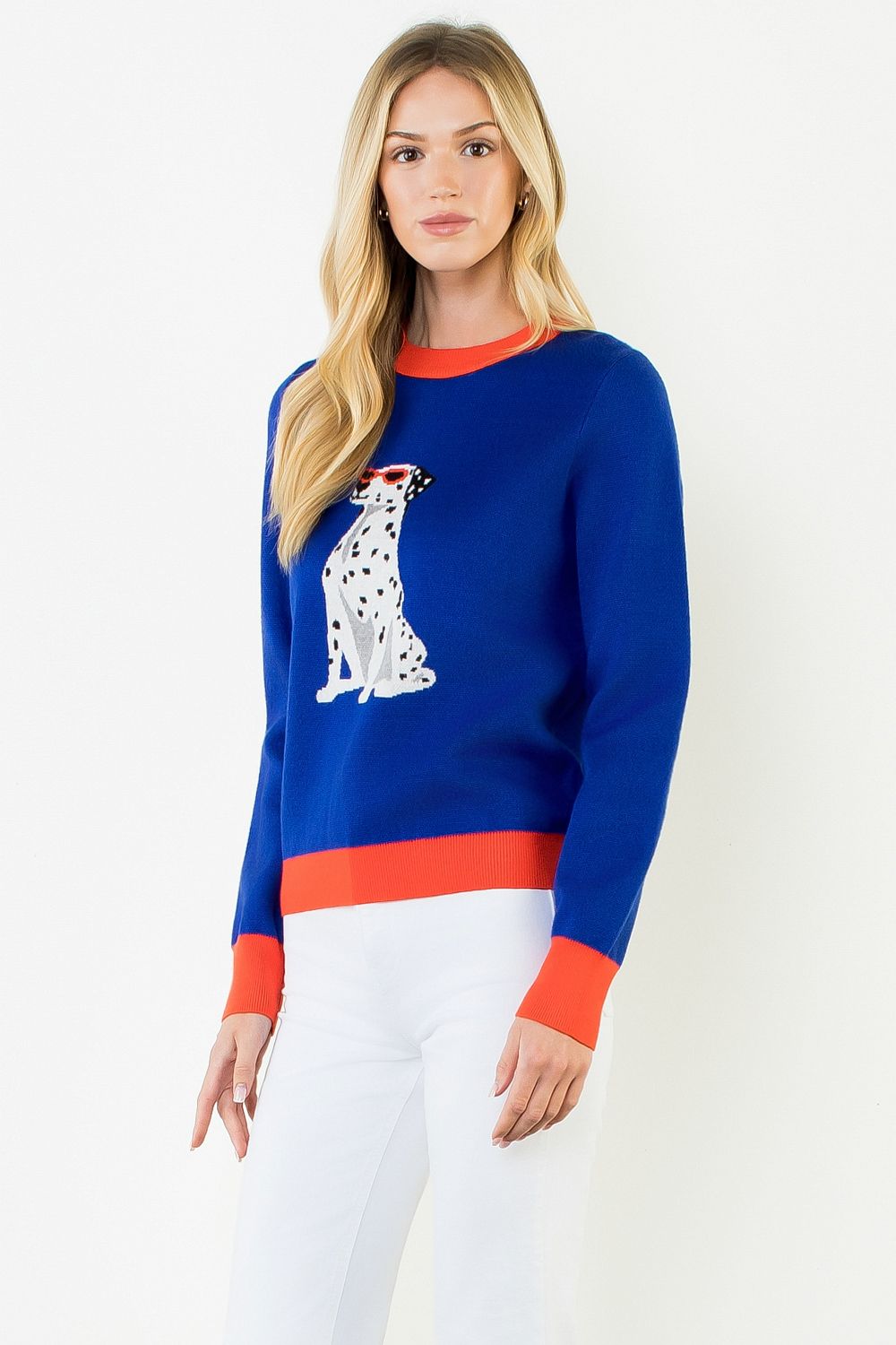 THML Women's Dog Print Sweater - Navy