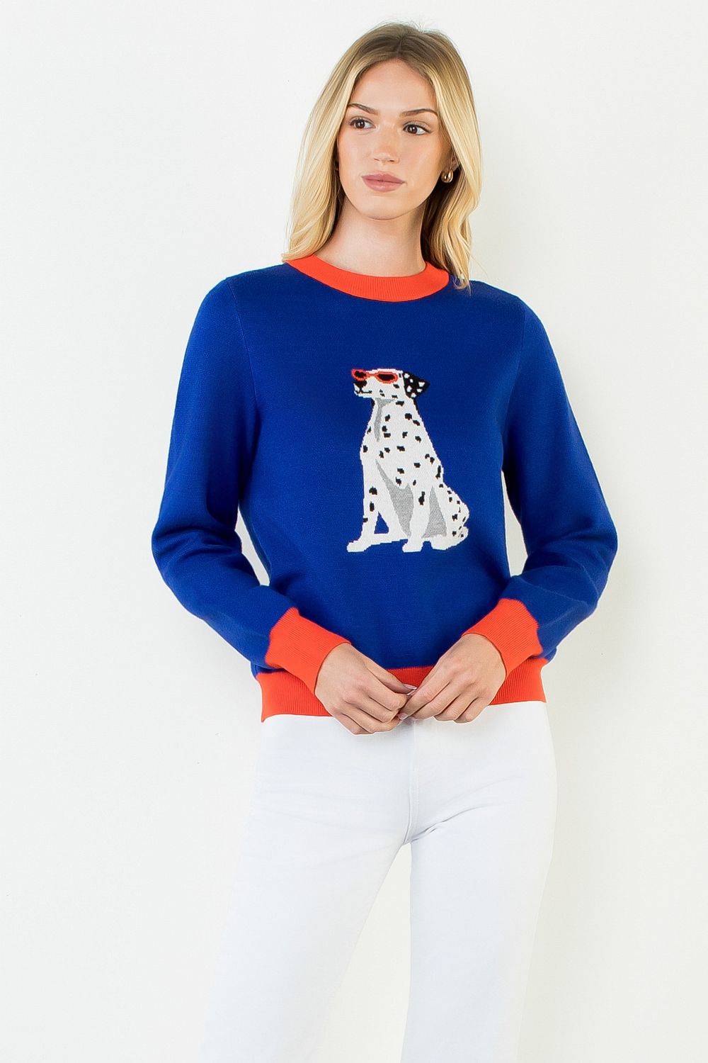 THML Women's Dog Print Sweater - Navy