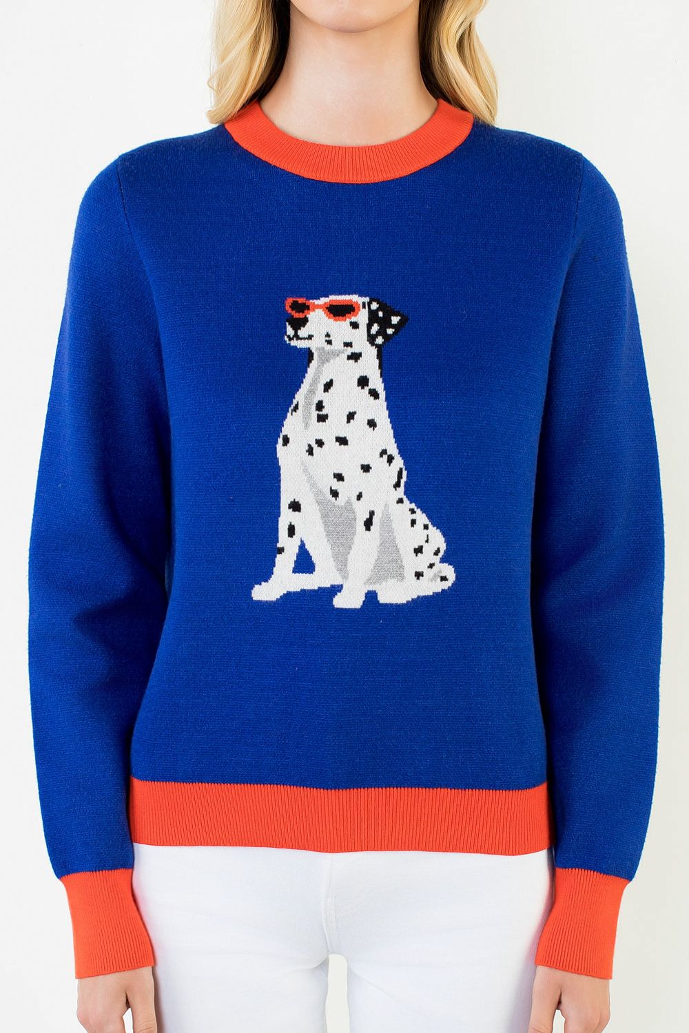THML Women's Dog Print Sweater - Navy