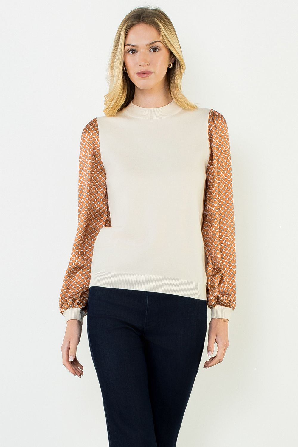 THML Women's Silk Floral Sleeve Top - Mustard