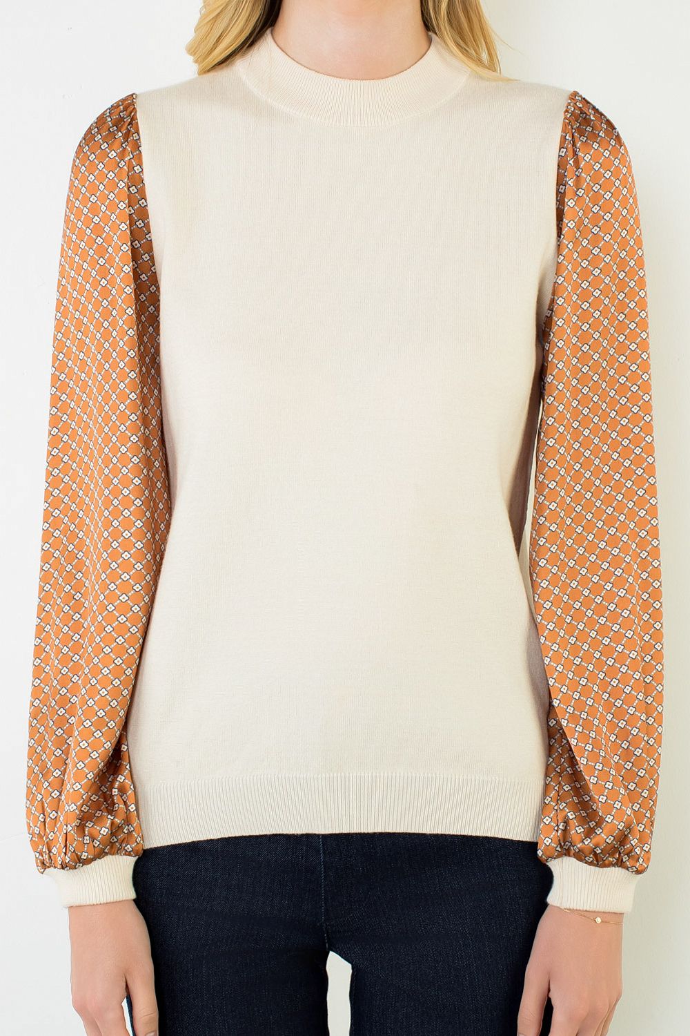 THML Women's Silk Floral Sleeve Top - Mustard