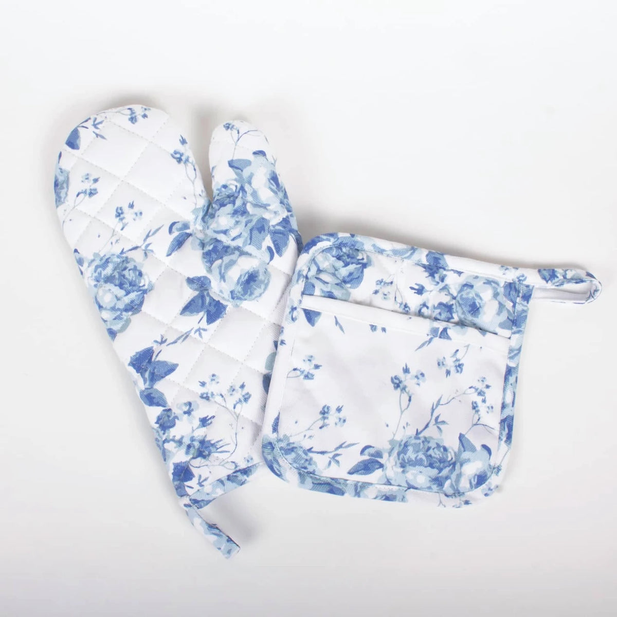 8 Oak Lane Blue Rose Oven Mitt Set