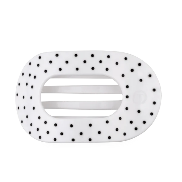 Teleties White Polka Dot Party Large Flat Round Hair Clip