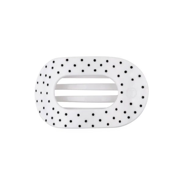 Teleties White Polka Dot Party Medium Flat Round Hair Clip