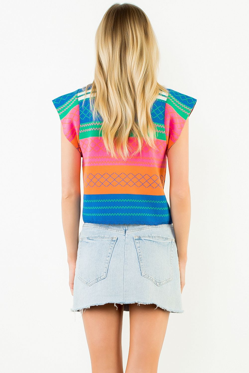 THML Women's Multi Color Knit Striped Flutter Top