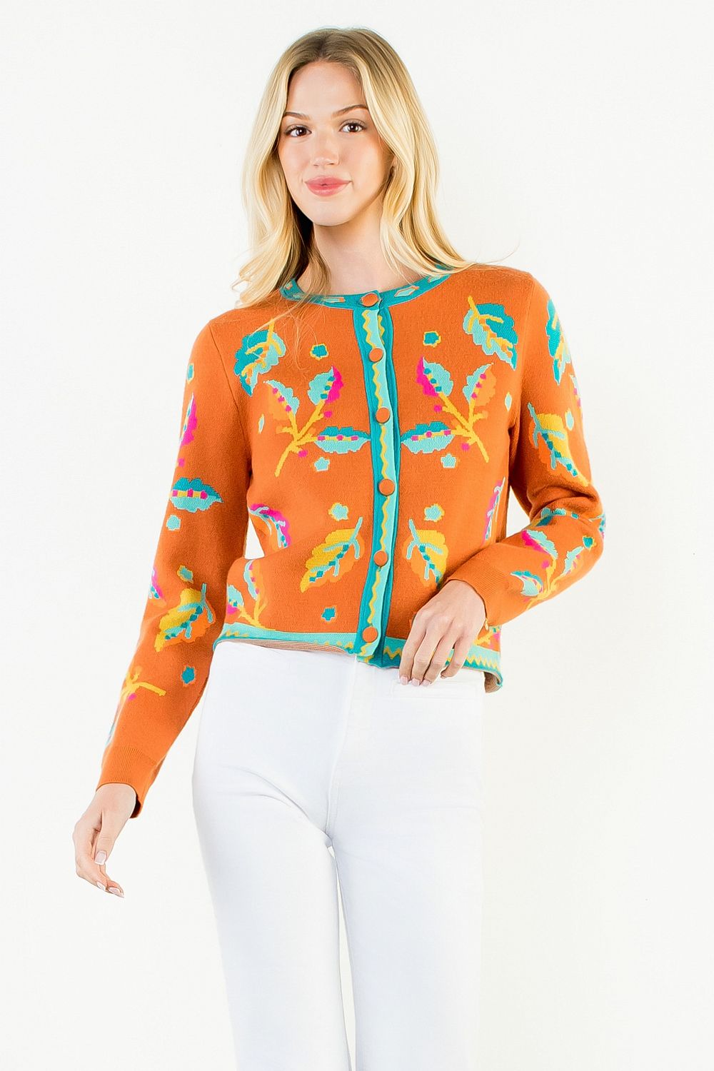THML Women's Collarless Long Sleeve Button Top