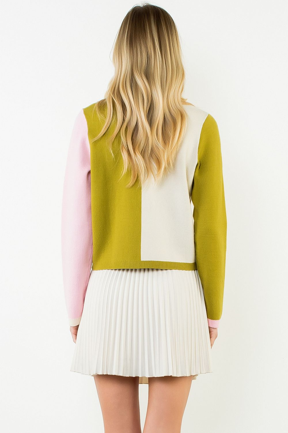 THML Women's Long Sleeve Color Block Cardigan Sweater