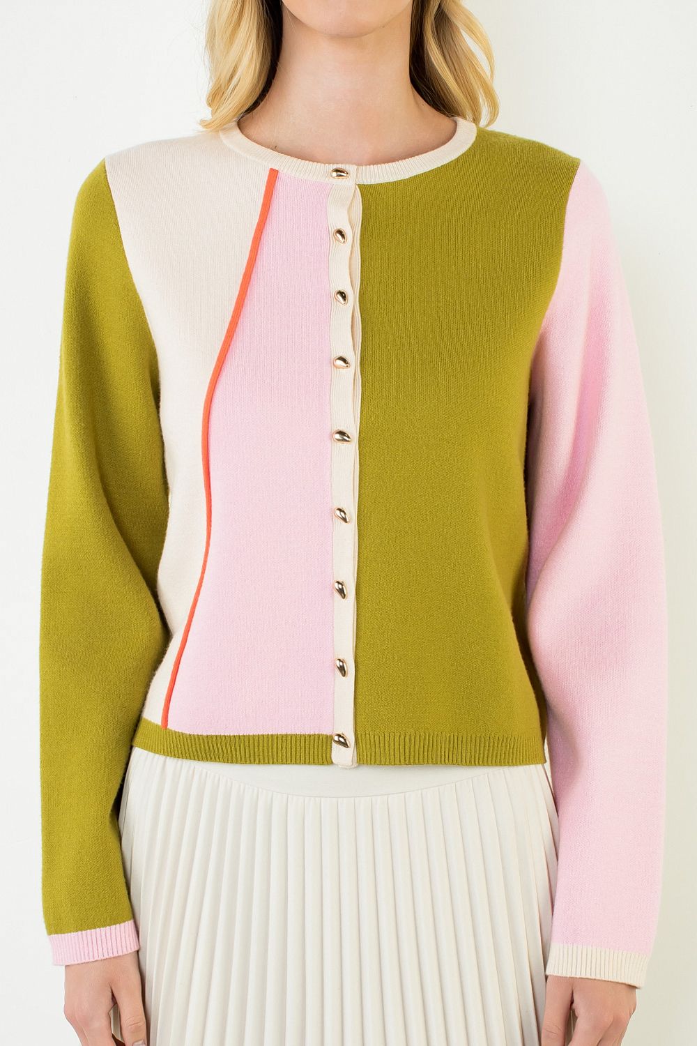 THML Women's Long Sleeve Color Block Cardigan Sweater
