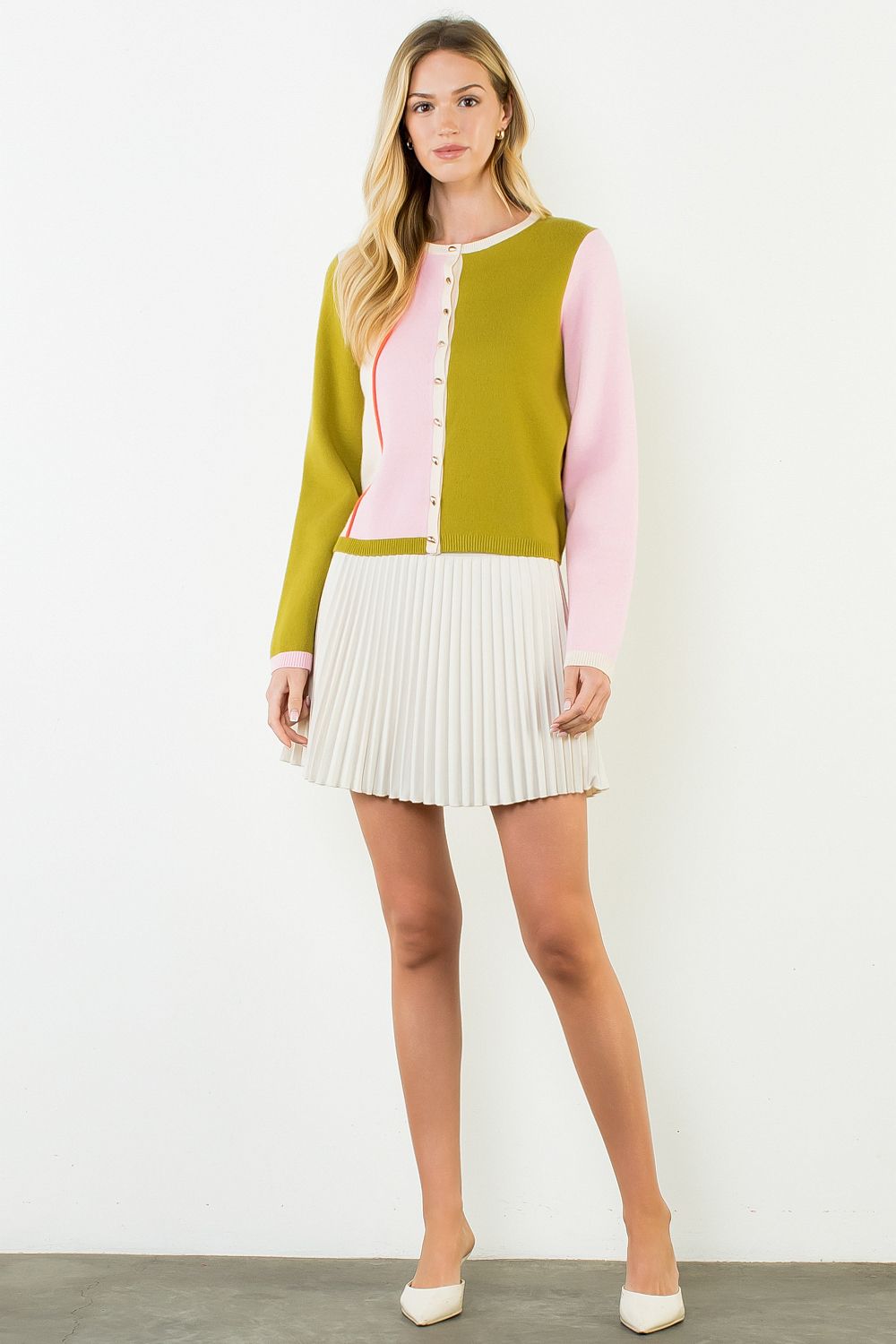THML Women's Long Sleeve Color Block Cardigan Sweater